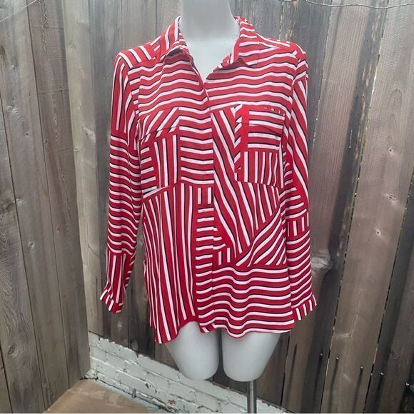 DOROTHY PERKINS Women Red Striped Shirt Style Top size 12 - Picture 13 of 14